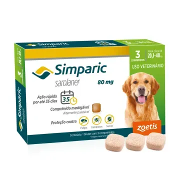 Antipulgas Simparic 80mg para Caes 20 a 40kg